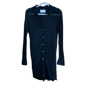 Solid & Striped Size Medium Black Linen Blend Button Up Ruched Collared Tunic